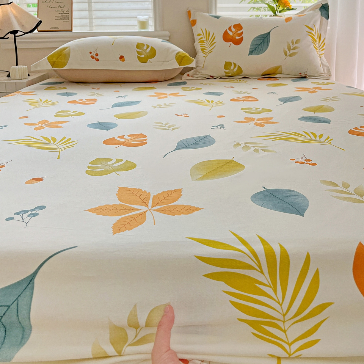 91家纺网 家纺一手货源 找家纺 依庭 2025新款高克重全棉纯棉磨毛印花床笠单品床笠 叶之恋