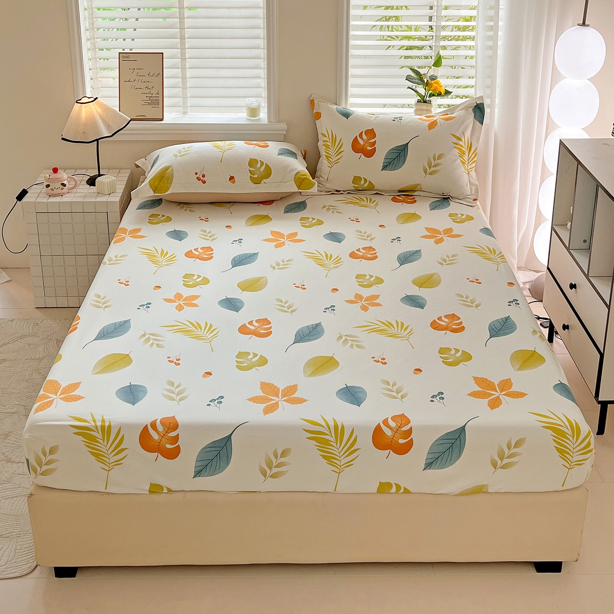 91家纺网 家纺一手货源 找家纺 依庭 2025新款高克重全棉纯棉磨毛印花床笠单品床笠 叶之恋