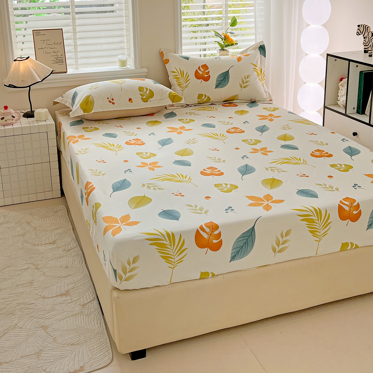 91家纺网 家纺一手货源 找家纺 依庭 2025新款高克重全棉纯棉磨毛印花床笠单品床笠 叶之恋