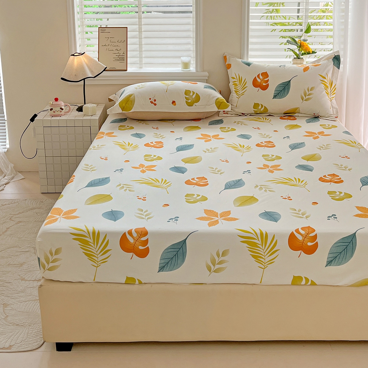 91家纺网 家纺一手货源 找家纺 依庭 2025新款高克重全棉纯棉磨毛印花床笠单品床笠 叶之恋