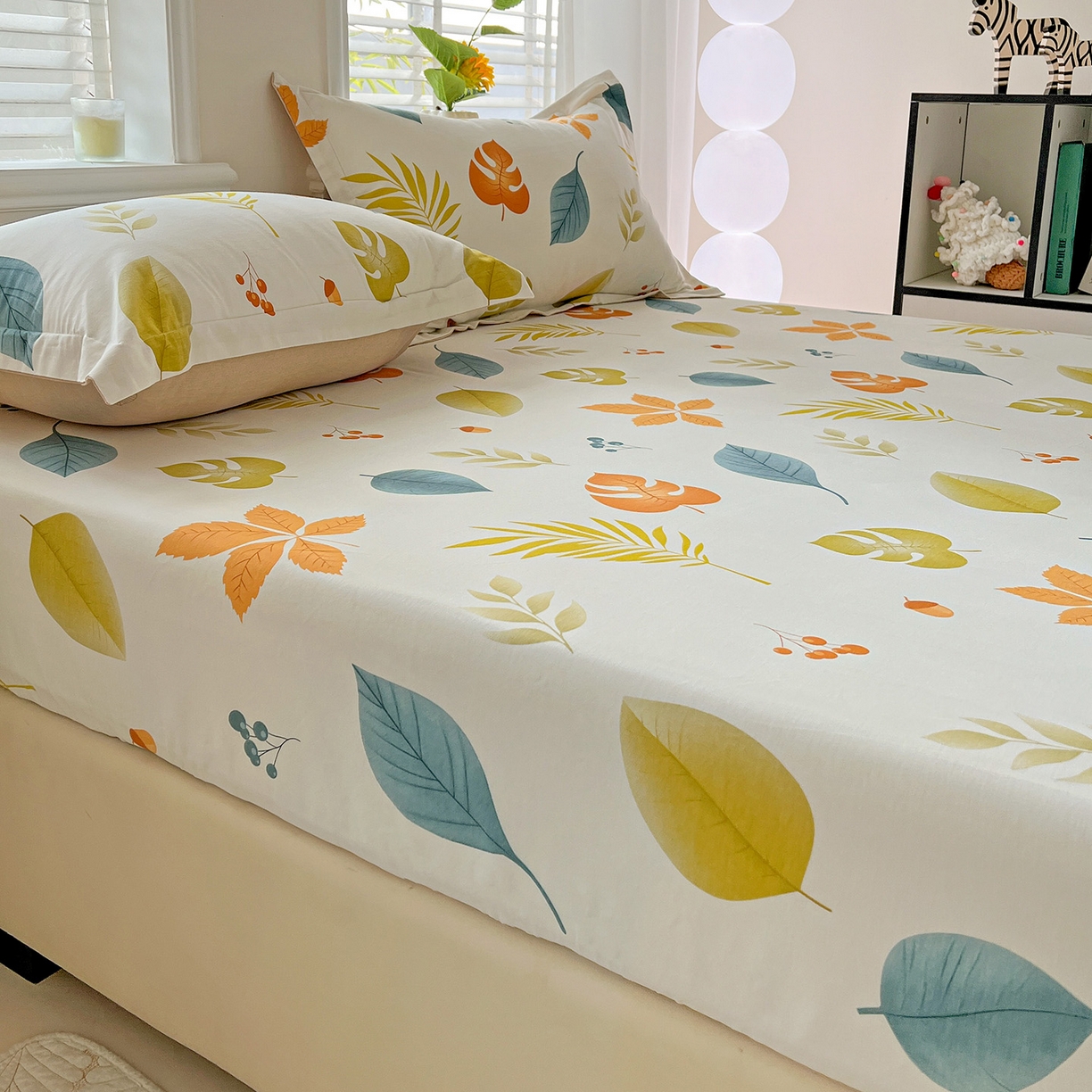 91家纺网 家纺一手货源 找家纺 依庭 2025新款高克重全棉纯棉磨毛印花床笠单品床笠 叶之恋