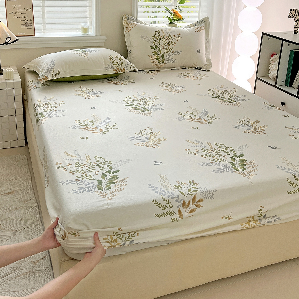 依庭 2025新款高克重全棉纯棉磨毛印花床笠单品床笠 叶芝