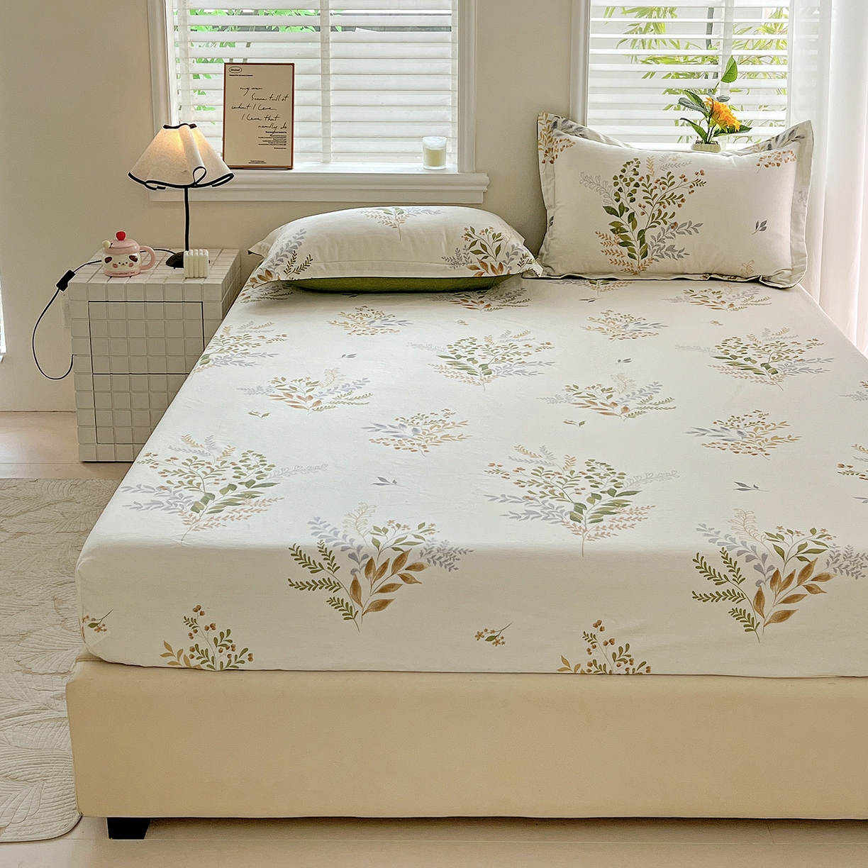 91家纺网 家纺一手货源 找家纺 依庭 2025新款高克重全棉纯棉磨毛印花床笠单品床笠 叶芝