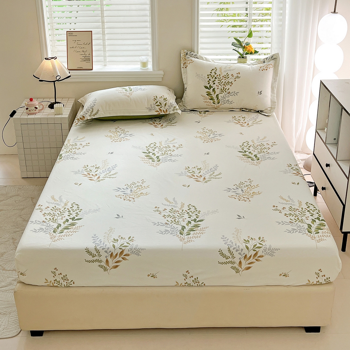 91家纺网 家纺一手货源 找家纺 依庭 2025新款高克重全棉纯棉磨毛印花床笠单品床笠 叶芝