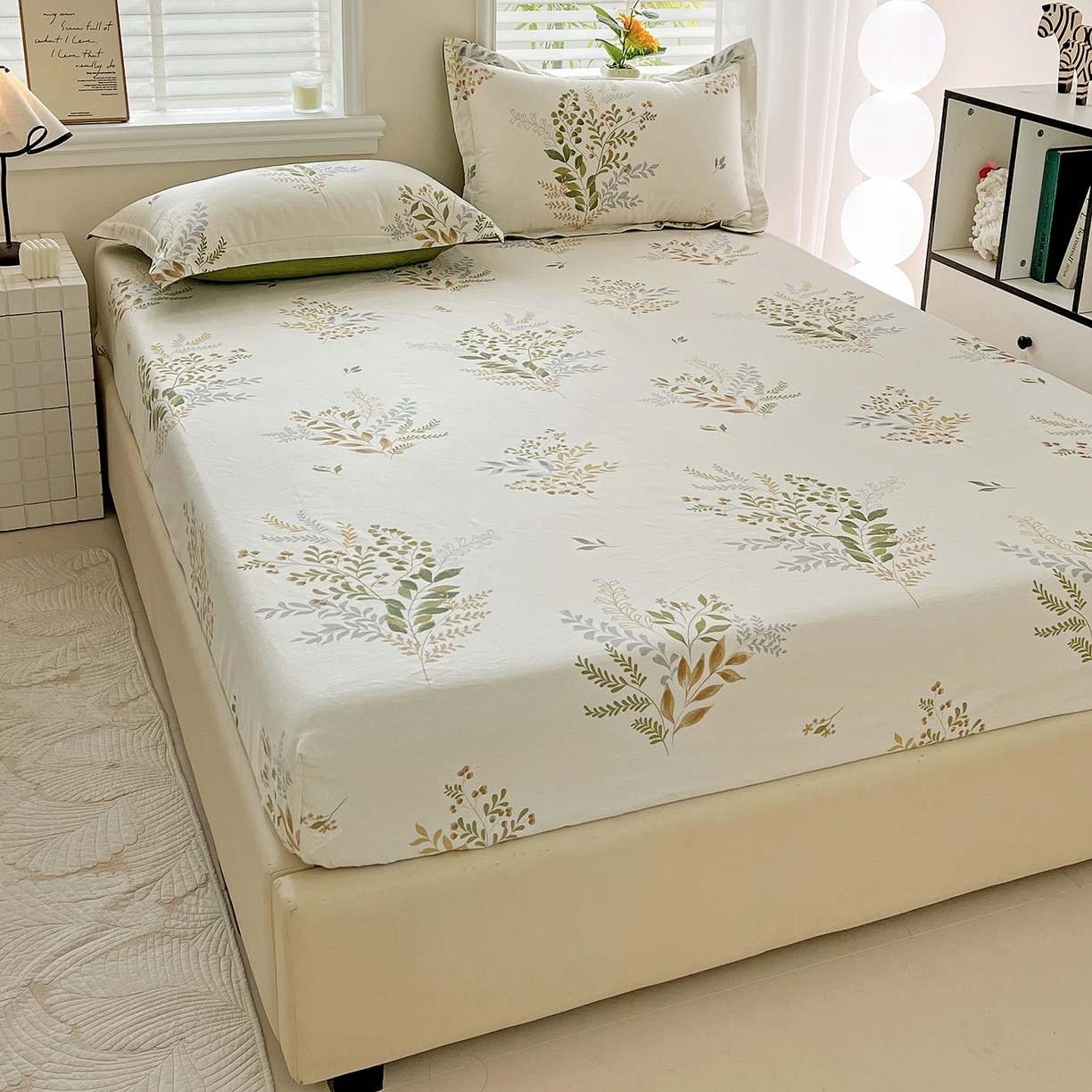 91家纺网 家纺一手货源 找家纺 依庭 2025新款高克重全棉纯棉磨毛印花床笠单品床笠 叶芝