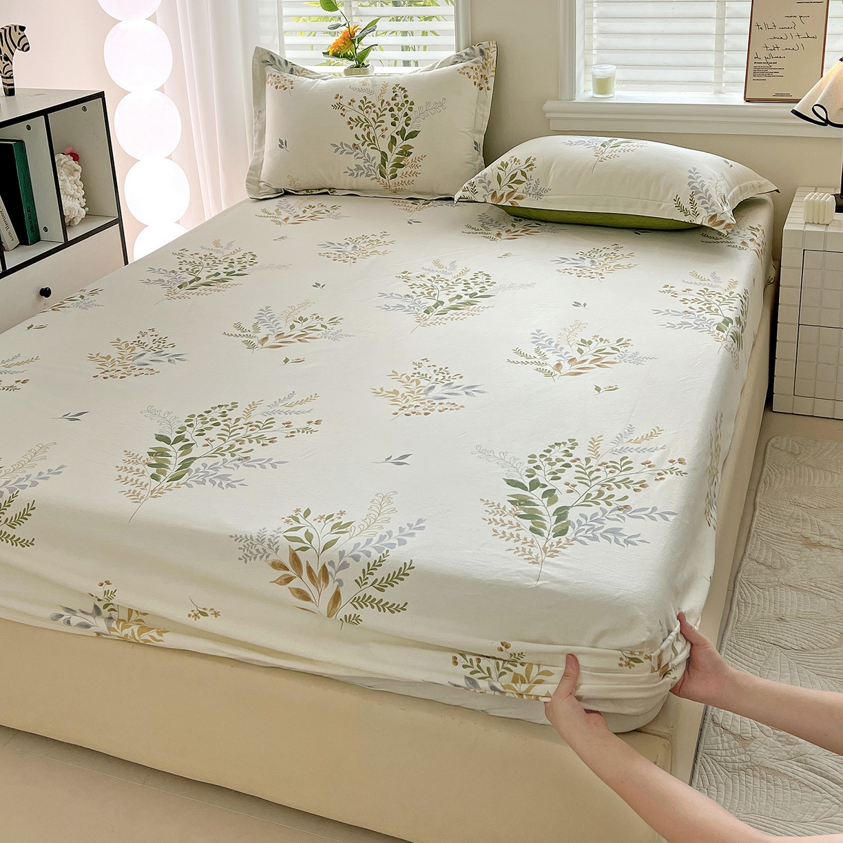 91家纺网 家纺一手货源 找家纺 依庭 2025新款高克重全棉纯棉磨毛印花床笠单品床笠 叶芝