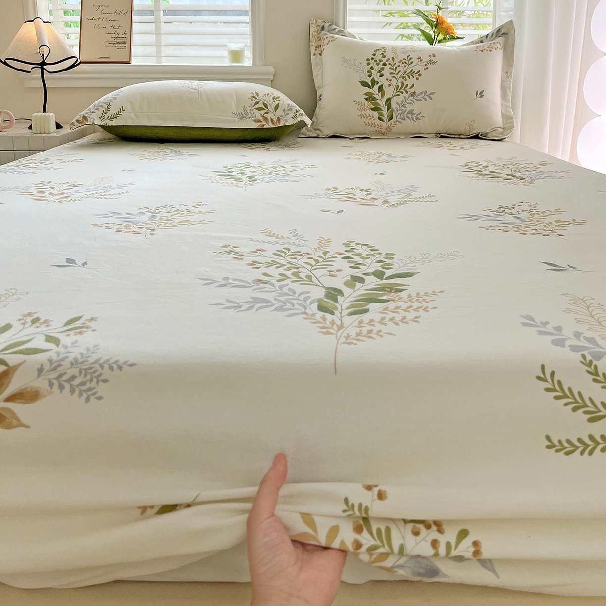 91家纺网 家纺一手货源 找家纺 依庭 2025新款高克重全棉纯棉磨毛印花床笠单品床笠 叶芝