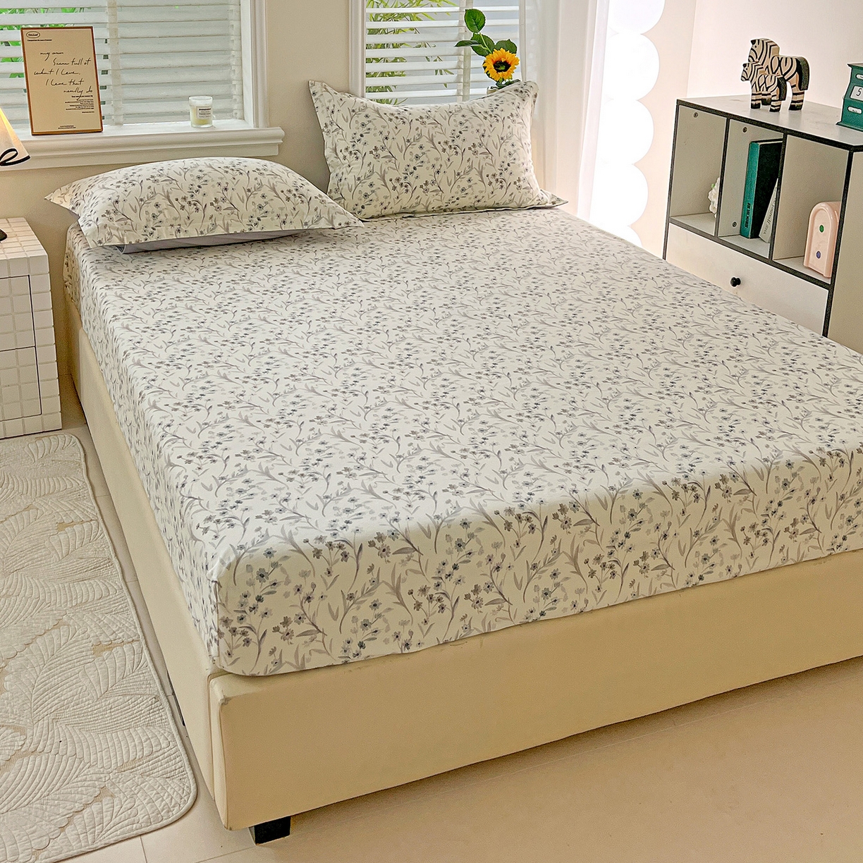 91家纺网 家纺一手货源 找家纺 依庭 2025新款高克重全棉纯棉磨毛印花床笠单品床笠 樱贝