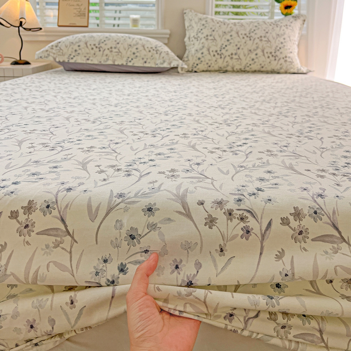 91家纺网 家纺一手货源 找家纺 依庭 2025新款高克重全棉纯棉磨毛印花床笠单品床笠 樱贝