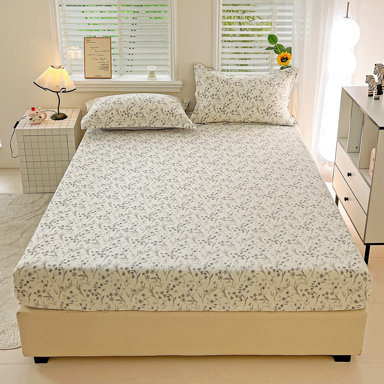 91家纺网 家纺一手货源 找家纺 依庭 2025新款高克重全棉纯棉磨毛印花床笠单品床笠 樱贝