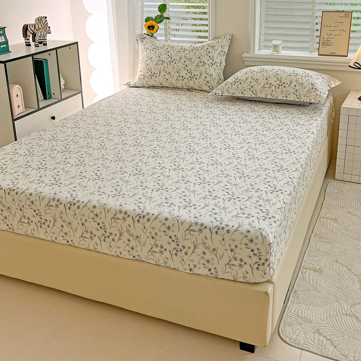 91家纺网 家纺一手货源 找家纺 依庭 2025新款高克重全棉纯棉磨毛印花床笠单品床笠 樱贝