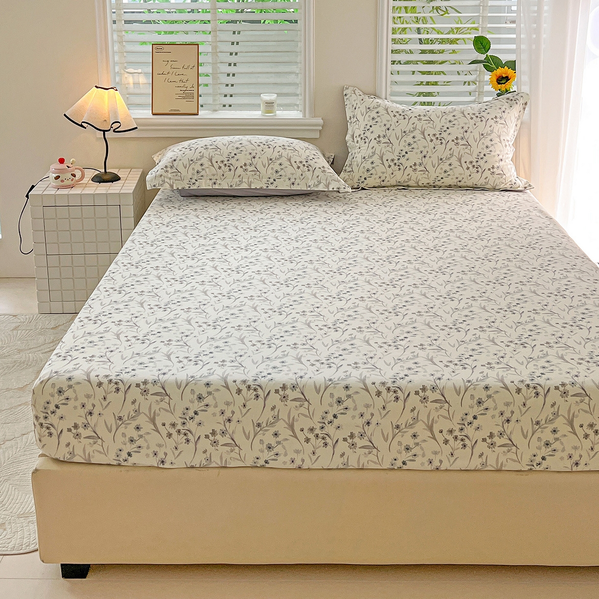 91家纺网 家纺一手货源 找家纺 依庭 2025新款高克重全棉纯棉磨毛印花床笠单品床笠 樱贝