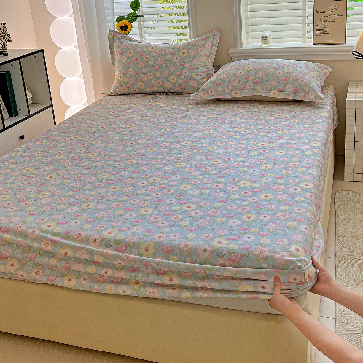 91家纺网 家纺一手货源 找家纺 依庭 2025新款高克重全棉纯棉磨毛印花床笠单品床笠 樱絮仙踪