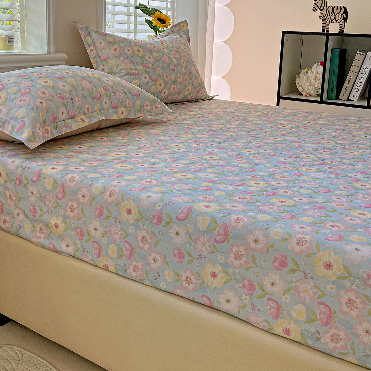 91家纺网 家纺一手货源 找家纺 依庭 2025新款高克重全棉纯棉磨毛印花床笠单品床笠 樱絮仙踪