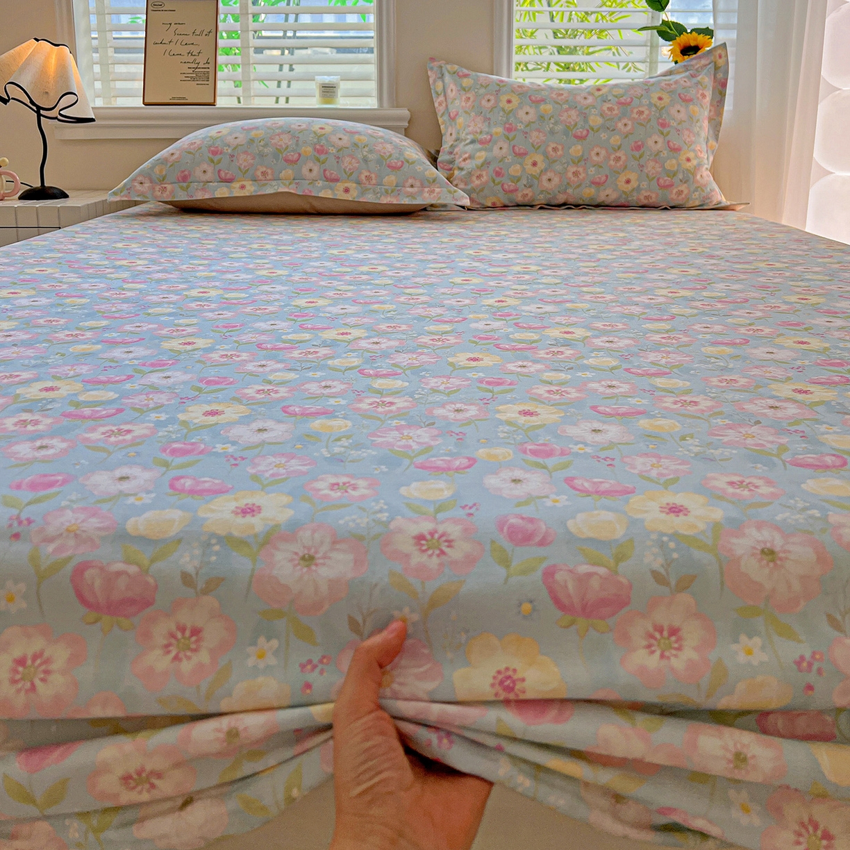 91家纺网 家纺一手货源 找家纺 依庭 2025新款高克重全棉纯棉磨毛印花床笠单品床笠 樱絮仙踪