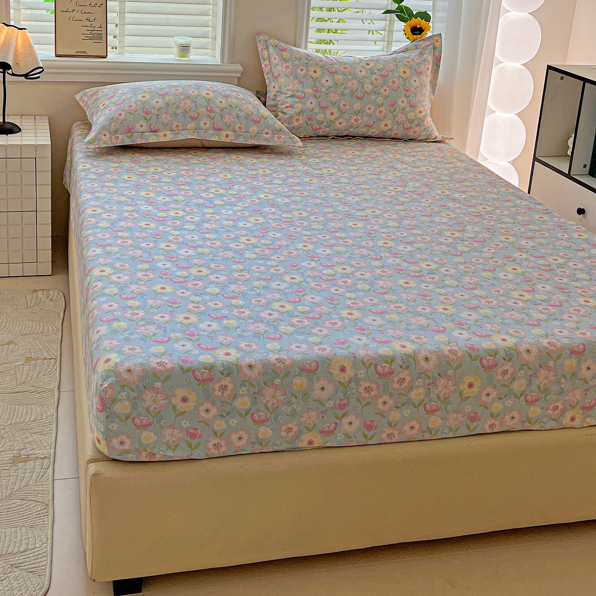 91家纺网 家纺一手货源 找家纺 依庭 2025新款高克重全棉纯棉磨毛印花床笠单品床笠 樱絮仙踪