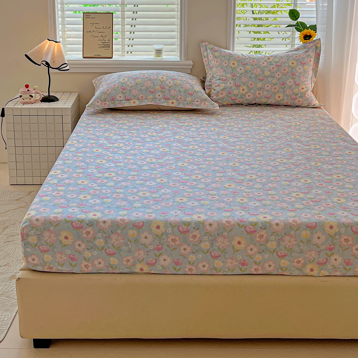 91家纺网 家纺一手货源 找家纺 依庭 2025新款高克重全棉纯棉磨毛印花床笠单品床笠 樱絮仙踪