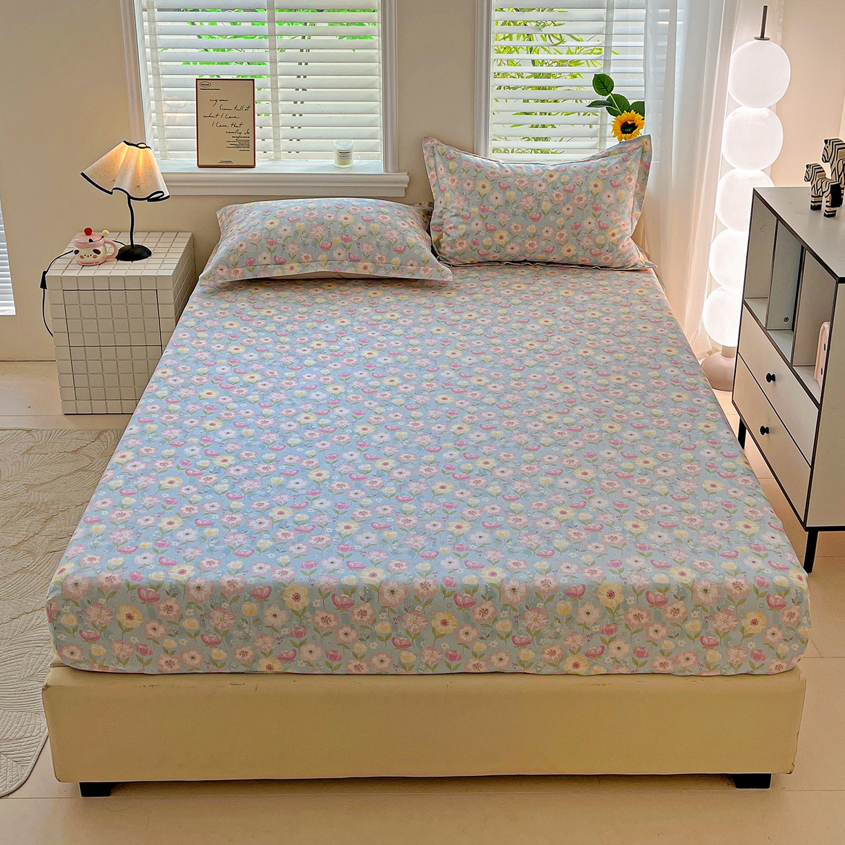 91家纺网 家纺一手货源 找家纺 依庭 2025新款高克重全棉纯棉磨毛印花床笠单品床笠 樱絮仙踪