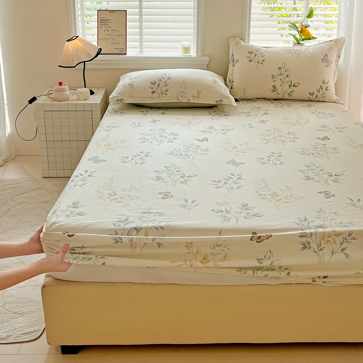 91家纺网 家纺一手货源 找家纺 依庭 2025新款高克重全棉纯棉磨毛印花床笠单品床笠 悠悠仙草