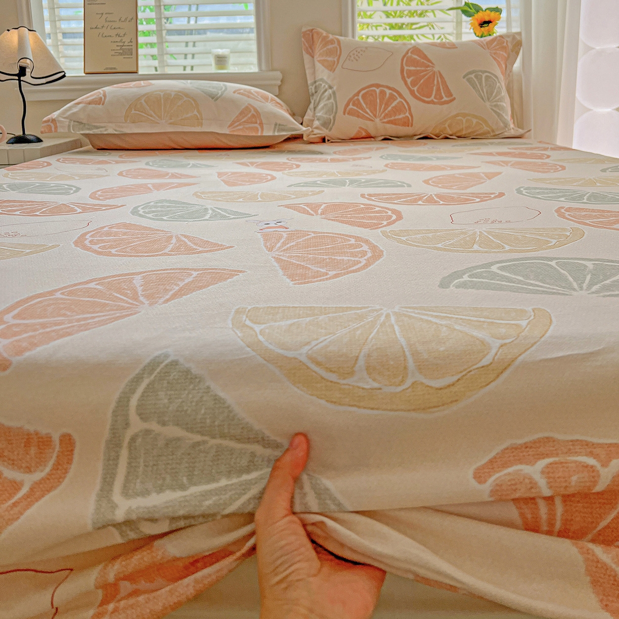 91家纺网 家纺一手货源 找家纺 依庭 2025新款高克重全棉纯棉磨毛印花床笠单品床笠 柚见