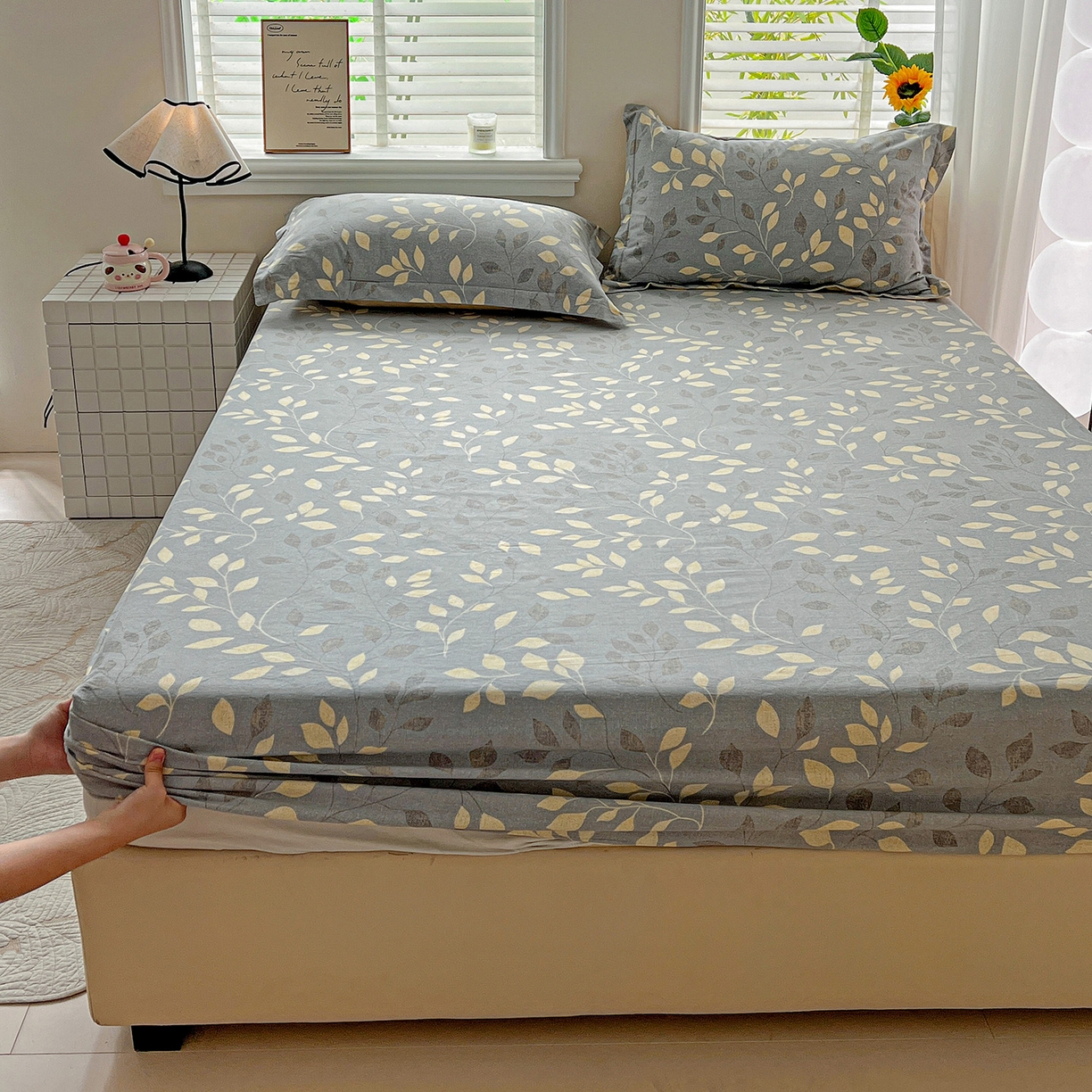 91家纺网 家纺一手货源 找家纺 依庭 2025新款高克重全棉纯棉磨毛印花床笠单品床笠 灼华