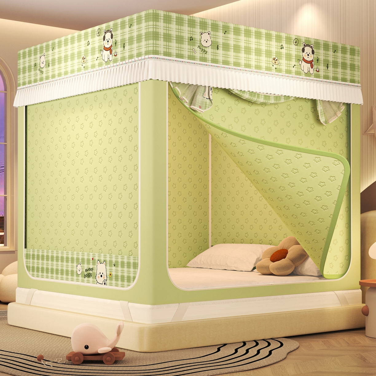 91家纺网 家纺一手货源 找家纺 （总）艾晶美家纺有限公司 2025新款坐床加棉卡通保暖蚊帐