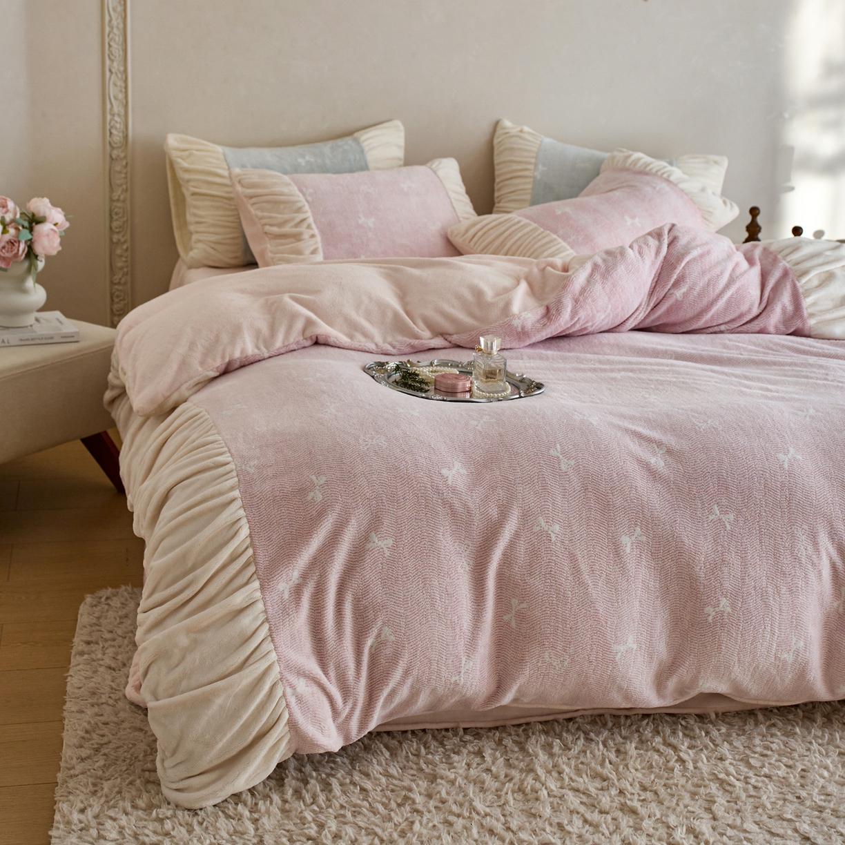 91家纺网 家纺一手货源 找家纺 （总）简纯主义 2025新款230g全消光全工艺牛奶绒四件套-柏琳少女 【控价】：日常店铺券后价格：278/298