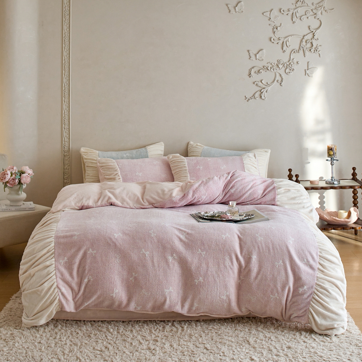 91家纺网 家纺一手货源 找家纺 （总）简纯主义 2025新款230g全消光全工艺牛奶绒四件套-柏琳少女 【控价】：日常店铺券后价格：278/298