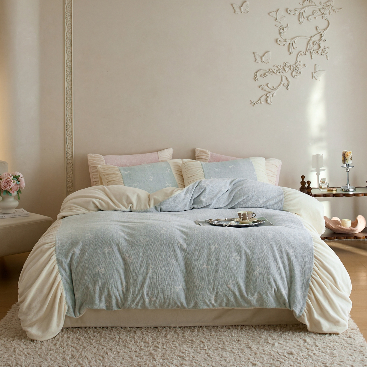 91家纺网 家纺一手货源 找家纺 简纯主义 2025新款230g全消光全工艺牛奶绒四件套-柏琳少女 【控价】：日常店铺券后价格：278/298 柏林少女-蓝