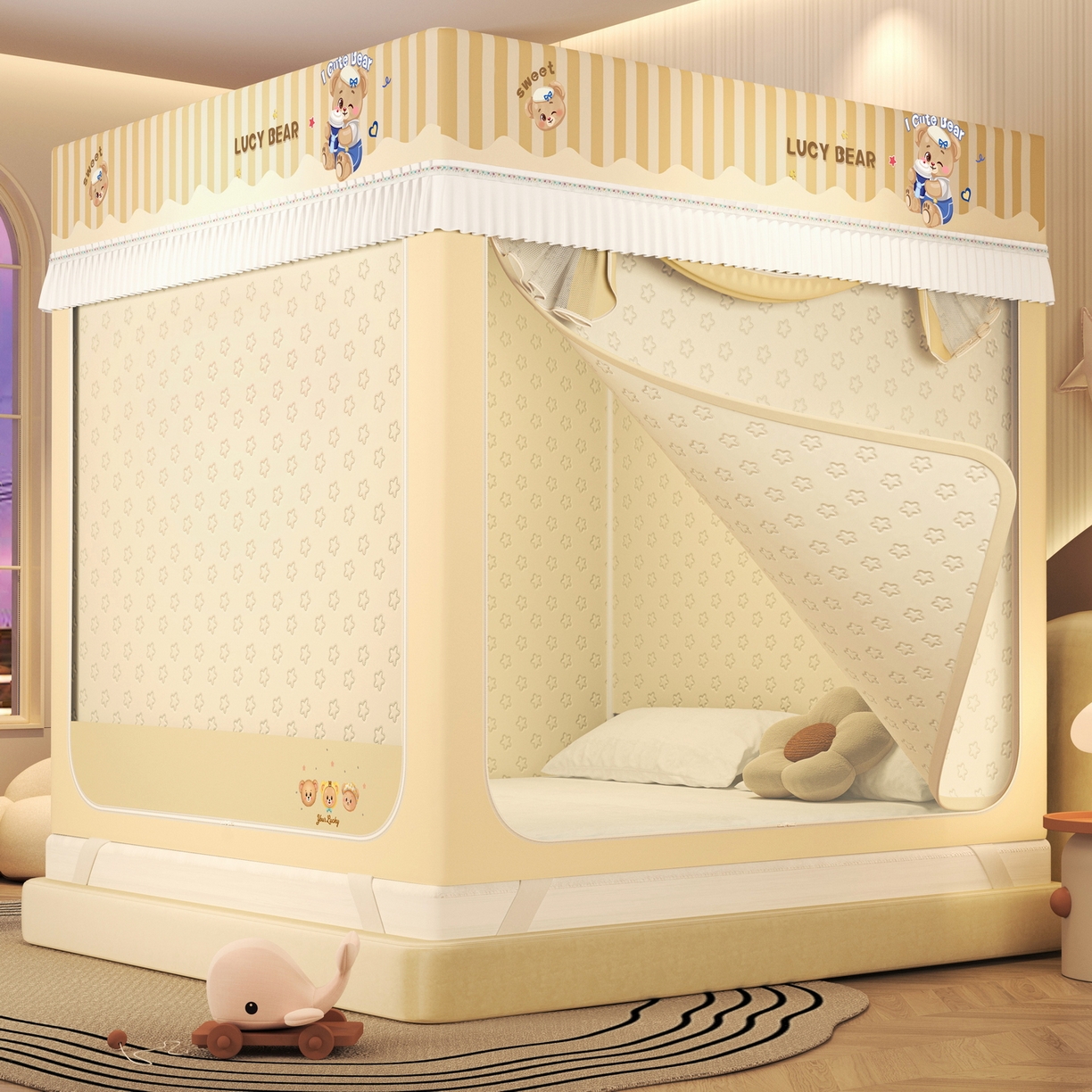 91家纺网 家纺一手货源 找家纺 （总）艾晶美家纺有限公司 2025新款坐床加棉卡通保暖蚊帐