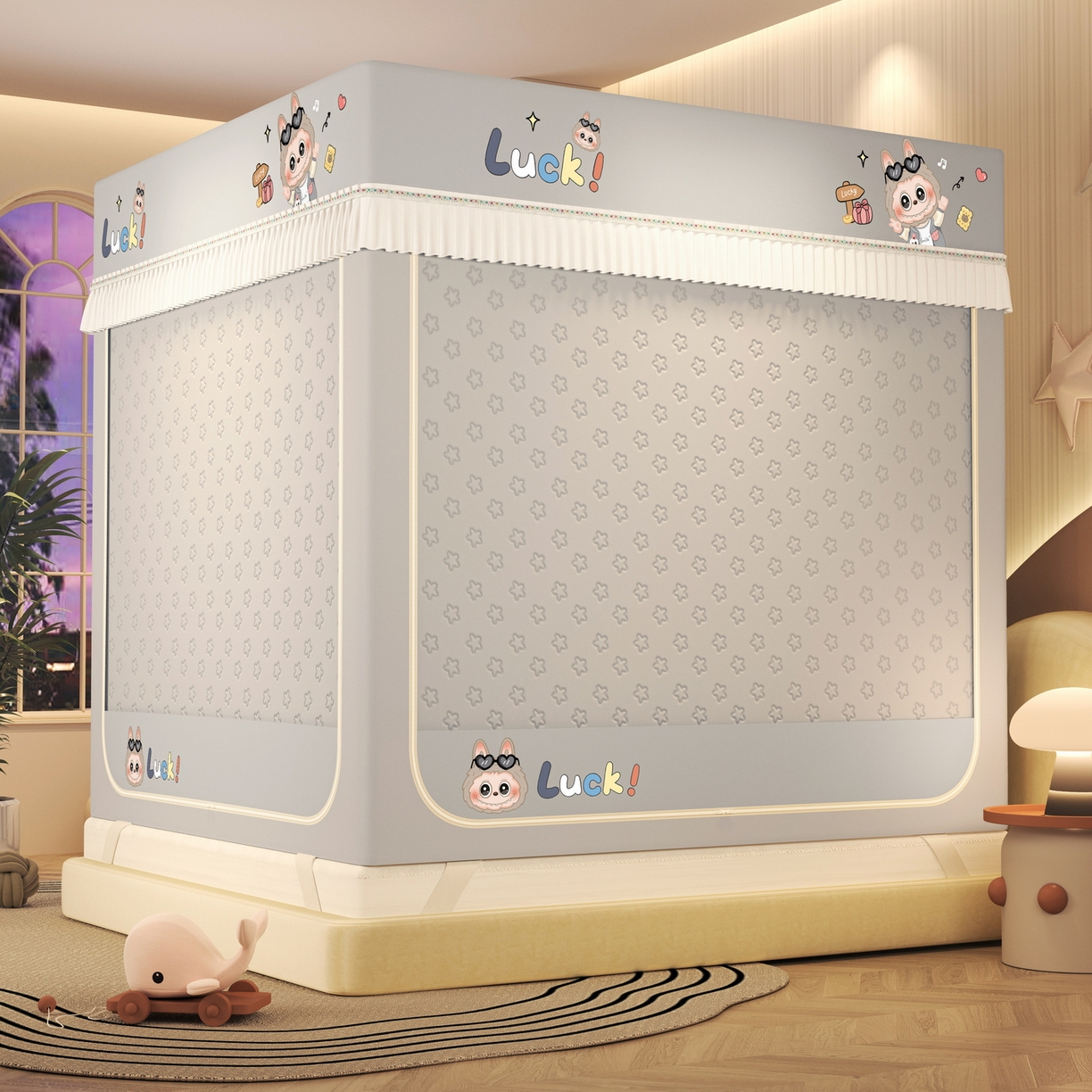 91家纺网 家纺一手货源 找家纺 艾晶美家纺有限公司 2025新款坐床加棉卡通保暖蚊帐 拉布布