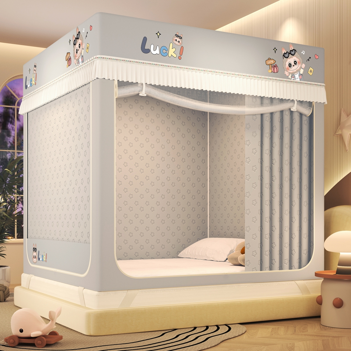 91家纺网 家纺一手货源 找家纺 艾晶美家纺有限公司 2025新款坐床加棉卡通保暖蚊帐 拉布布