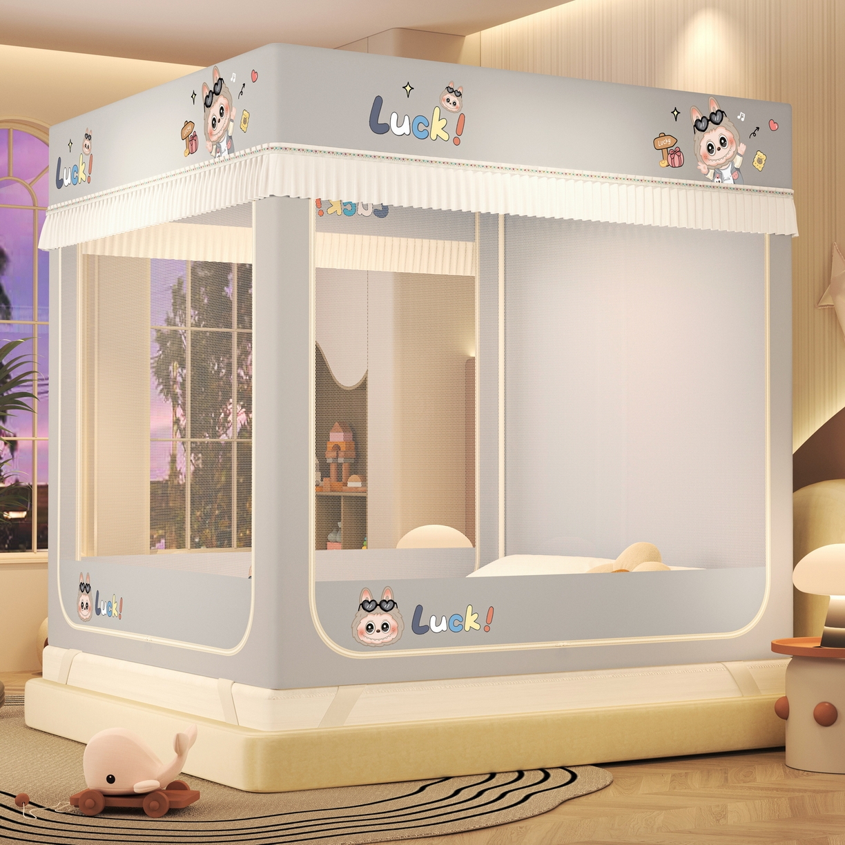 91家纺网 家纺一手货源 找家纺 艾晶美家纺有限公司 2025新款坐床加棉卡通保暖蚊帐 拉布布