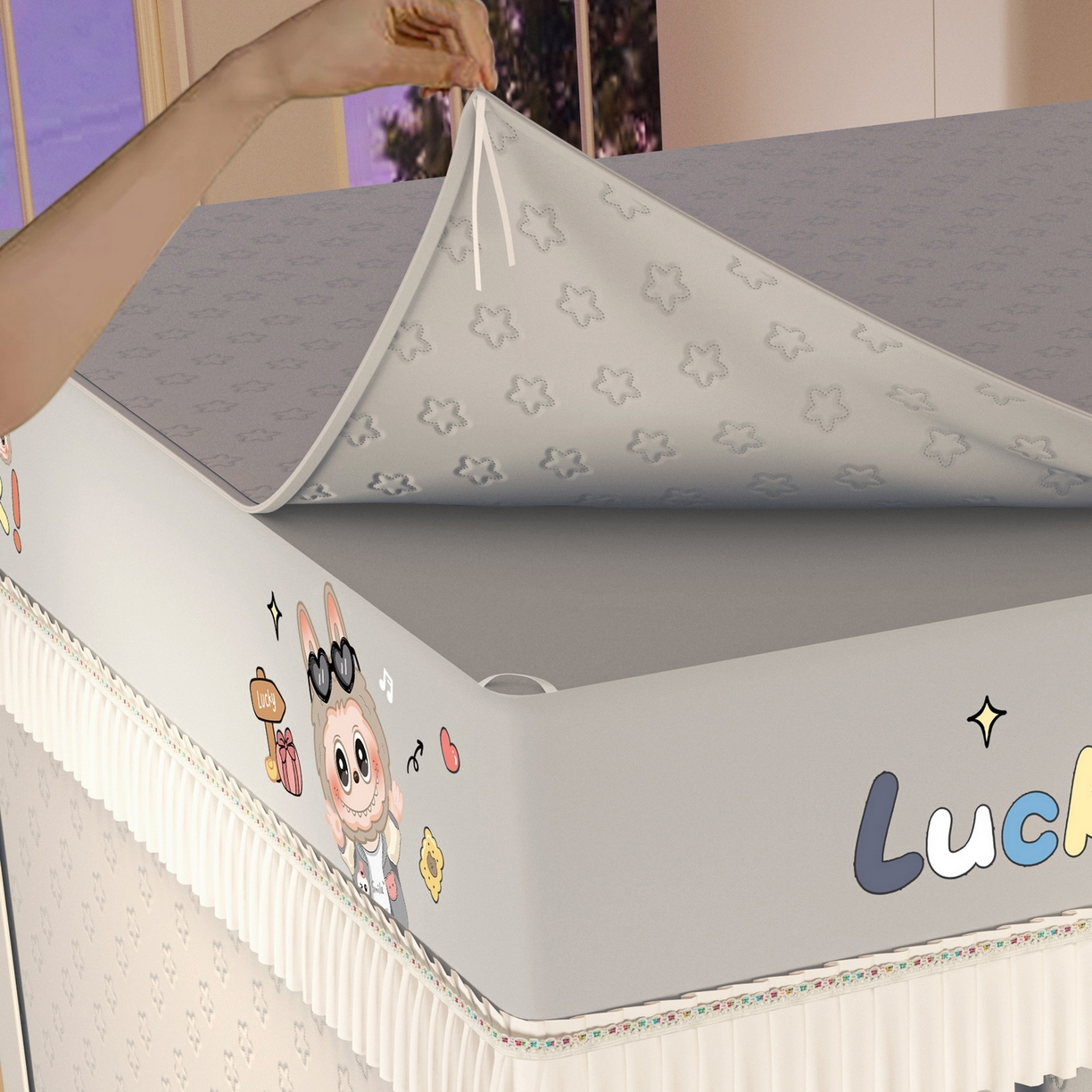 91家纺网 家纺一手货源 找家纺 艾晶美家纺有限公司 2025新款坐床加棉卡通保暖蚊帐 拉布布