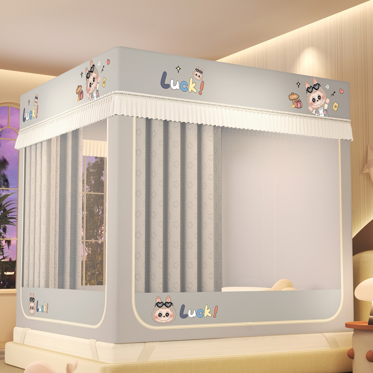 91家纺网 家纺一手货源 找家纺 艾晶美家纺有限公司 2025新款坐床加棉卡通保暖蚊帐 拉布布