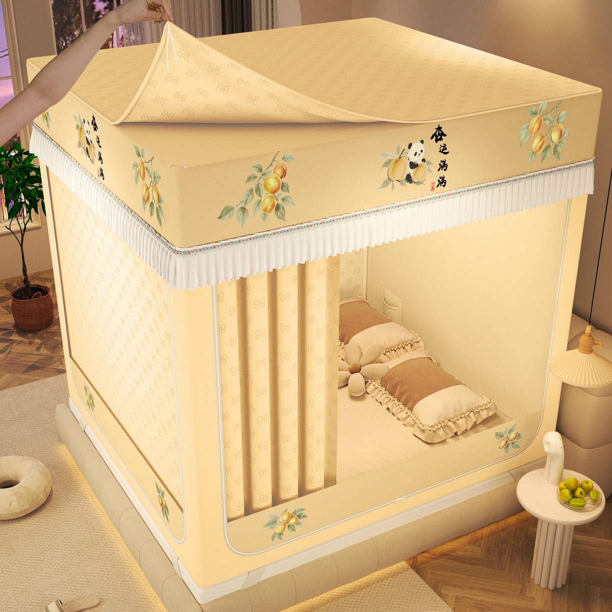 91家纺网 家纺一手货源 找家纺 艾晶美家纺有限公司 2025新款坐床加棉卡通保暖蚊帐 幸运满满