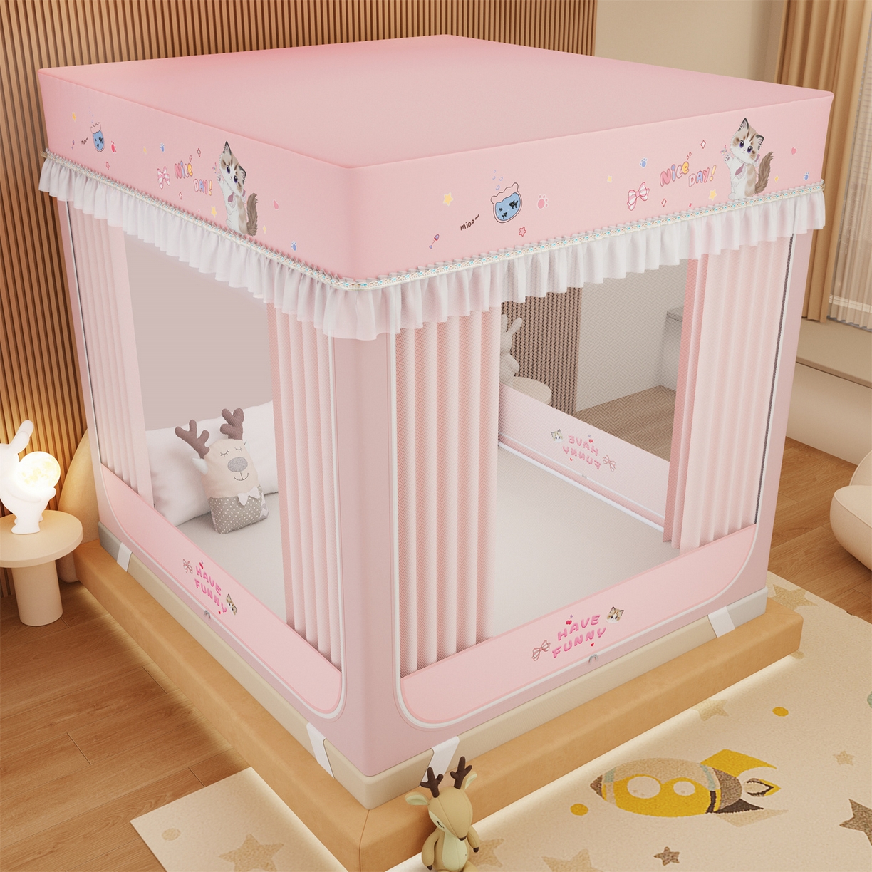 91家纺网 家纺一手货源 找家纺 （总）艾晶美家纺有限公司 2025新款坐床家用卡通床帘遮光蚊帐