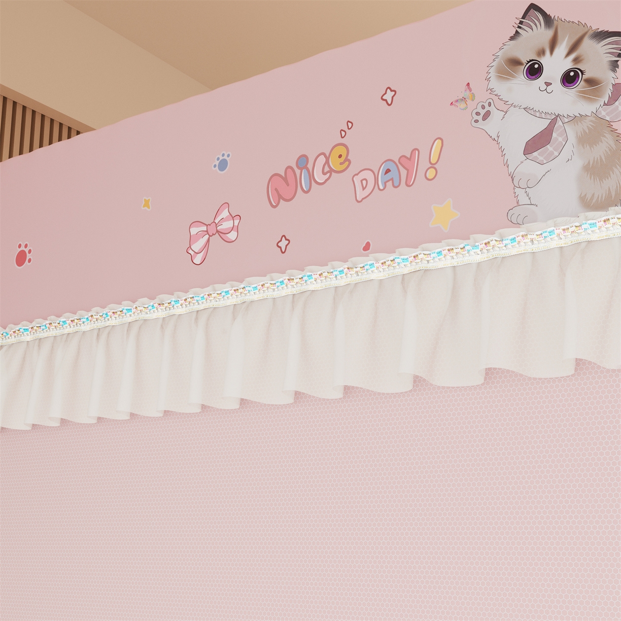 91家纺网 家纺一手货源 找家纺 （总）艾晶美家纺有限公司 2025新款坐床家用卡通床帘遮光蚊帐