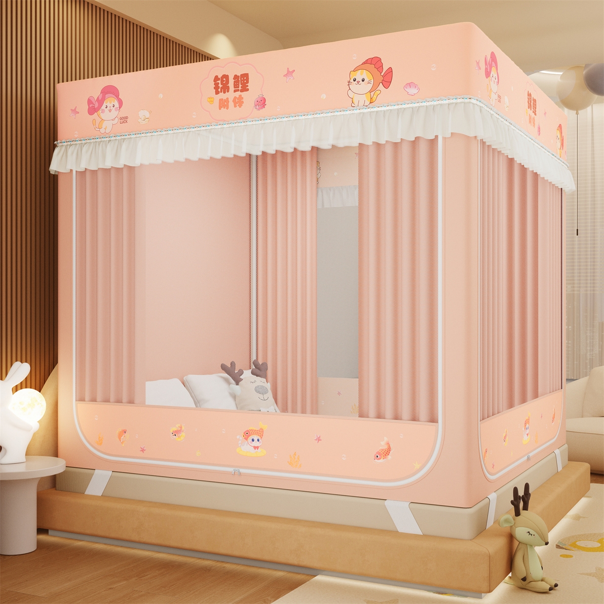 91家纺网 家纺一手货源 找家纺 （总）艾晶美家纺有限公司 2025新款坐床家用卡通床帘遮光蚊帐