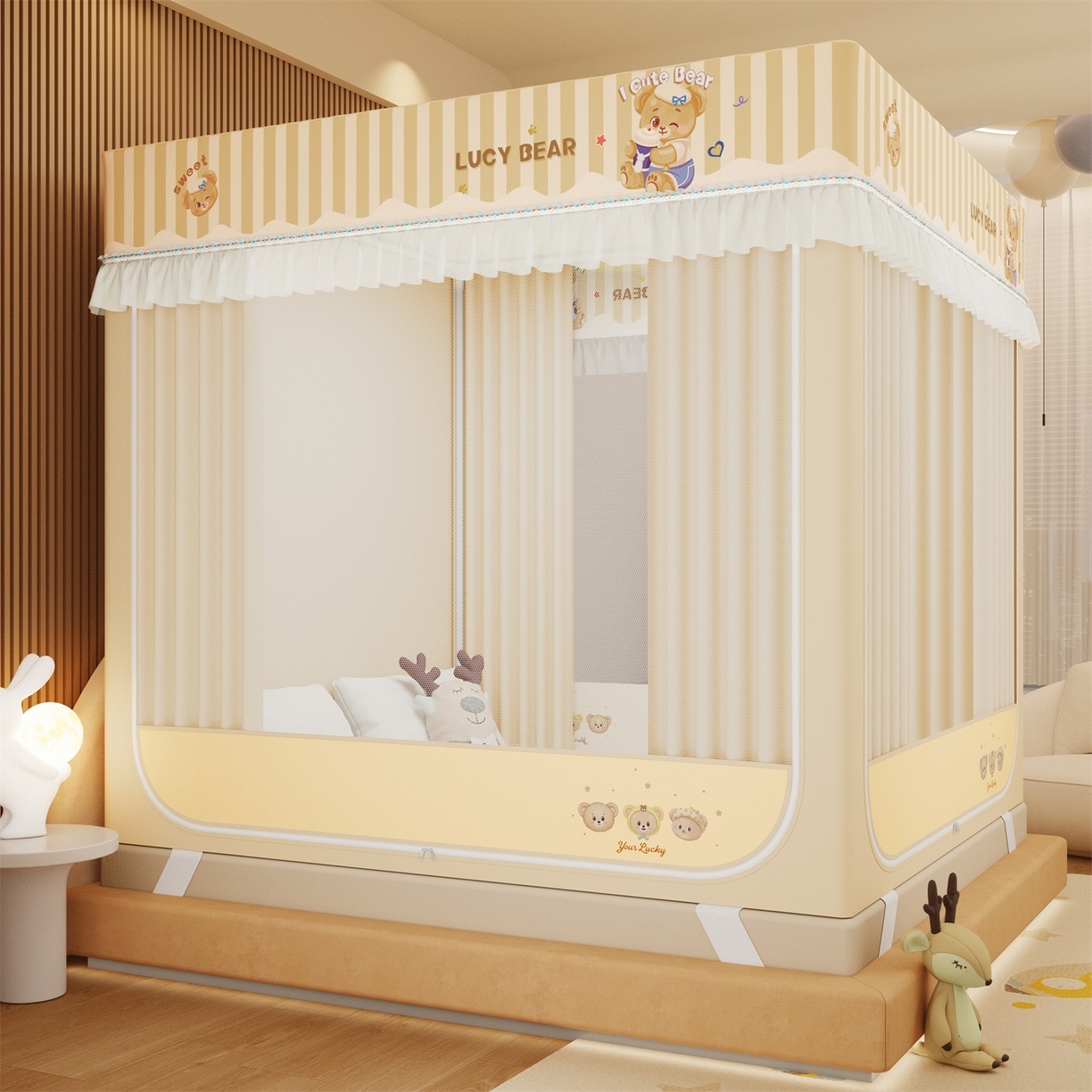 91家纺网 家纺一手货源 找家纺 （总）艾晶美家纺有限公司 2025新款坐床家用卡通床帘遮光蚊帐