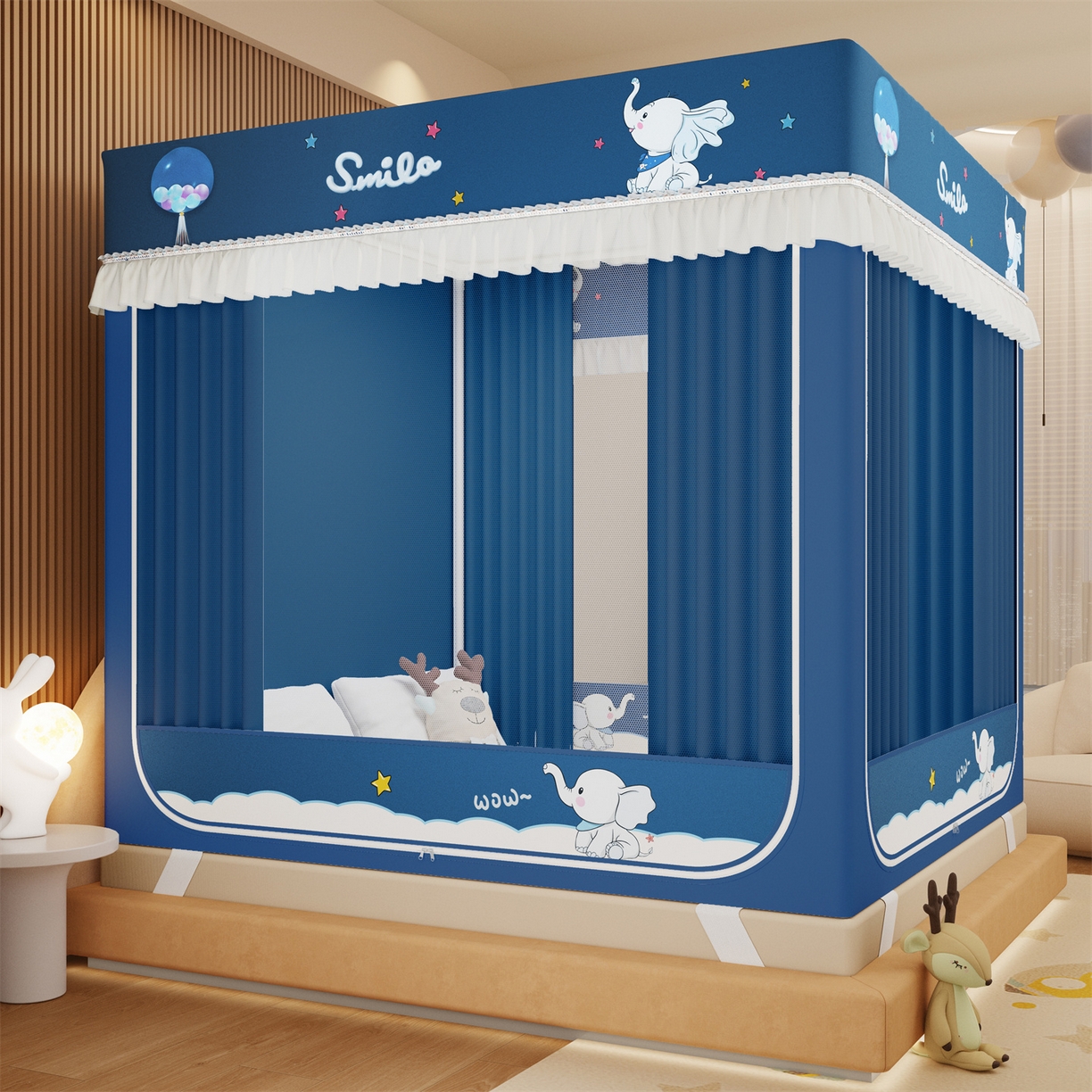 91家纺网 家纺一手货源 找家纺 （总）艾晶美家纺有限公司 2025新款坐床家用卡通床帘遮光蚊帐