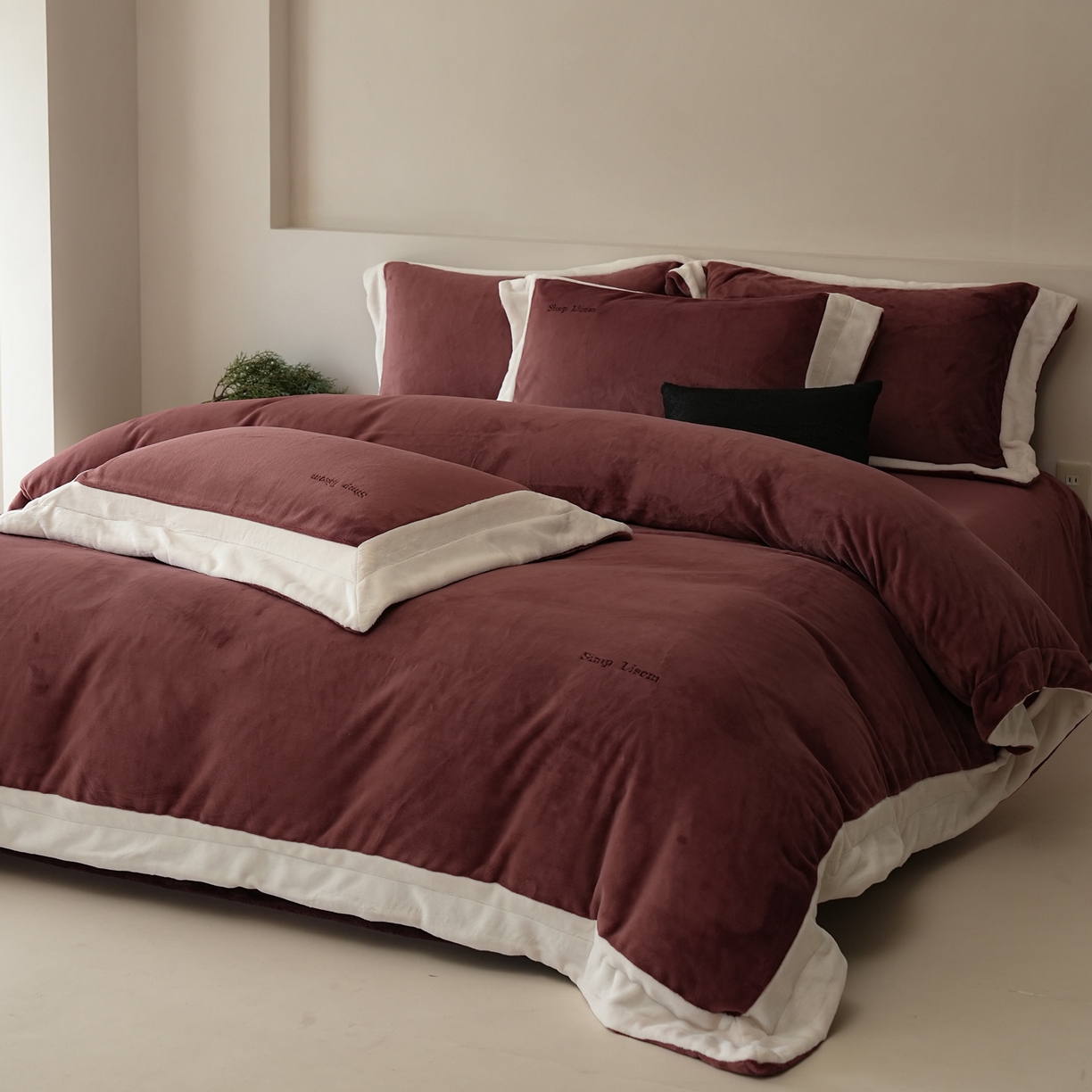 91家纺网 家纺一手货源 找家纺 简纯主义 2025新款270g全消光全工艺奶芙绒四件套-赫尔曼系列 【控价】：日常店铺券后价格：358/398 赫尔曼红