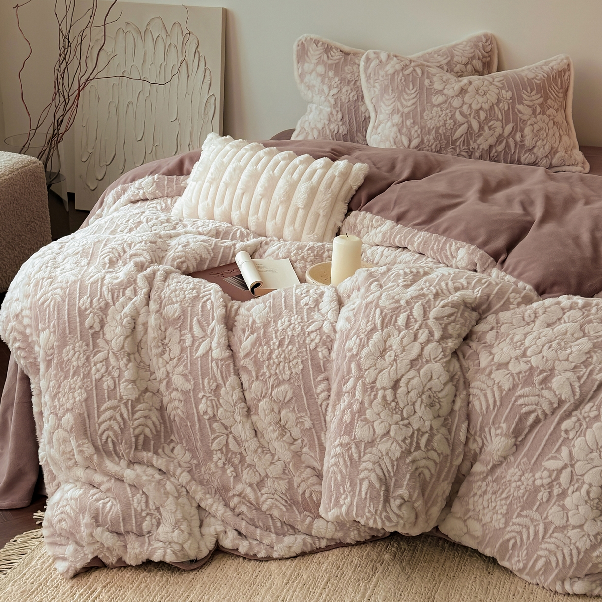 91家纺网 家纺一手货源 找家纺 （总）简纯主义 2025新款380g獭兔绒230g全消光全工艺牛奶绒四件套-椿晓 【控价】：日常店铺券后价格：258/328/348/328