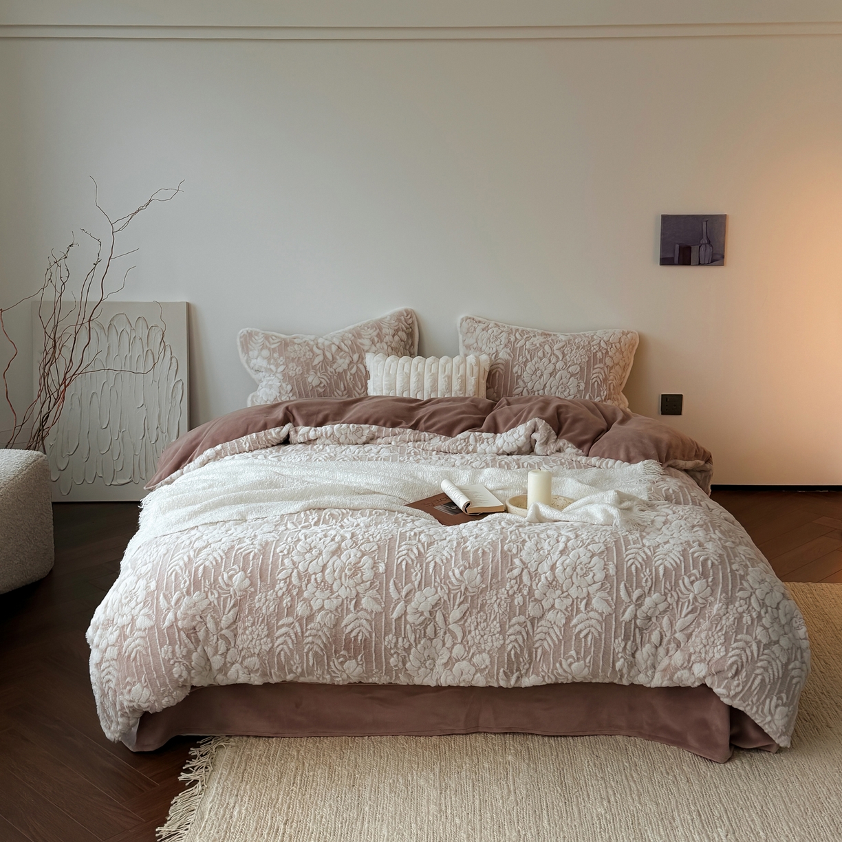 91家纺网 家纺一手货源 找家纺 （总）简纯主义 2025新款380g獭兔绒230g全消光全工艺牛奶绒四件套-椿晓 【控价】：日常店铺券后价格：258/328/348/328