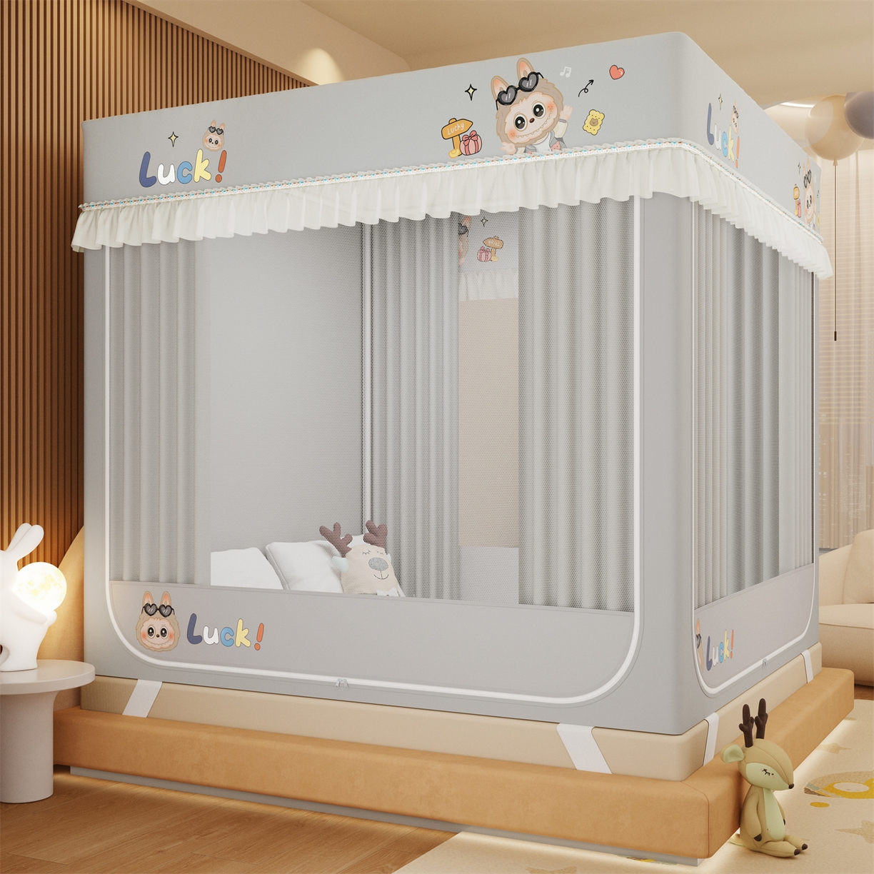 艾晶美家纺有限公司 2025新款坐床家用卡通床帘遮光蚊帐 拉布布