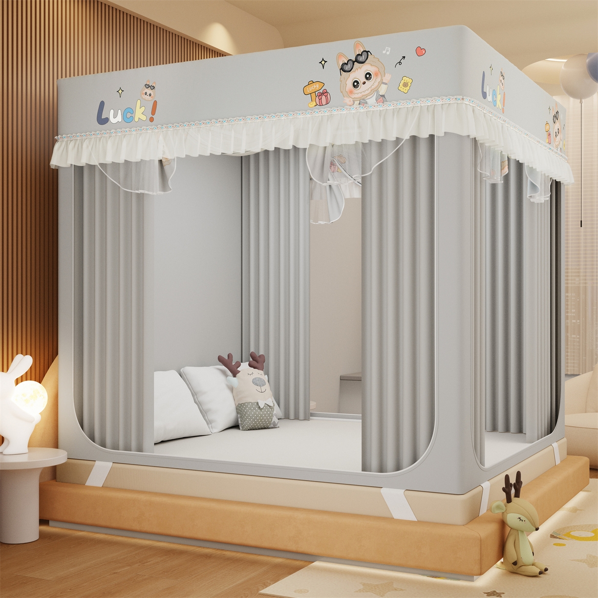 91家纺网 家纺一手货源 找家纺 艾晶美家纺有限公司 2025新款坐床家用卡通床帘遮光蚊帐 拉布布