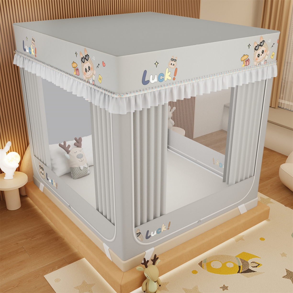 91家纺网 家纺一手货源 找家纺 艾晶美家纺有限公司 2025新款坐床家用卡通床帘遮光蚊帐 拉布布