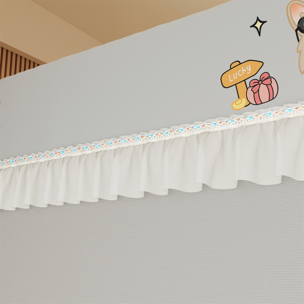 91家纺网 家纺一手货源 找家纺 艾晶美家纺有限公司 2025新款坐床家用卡通床帘遮光蚊帐 拉布布