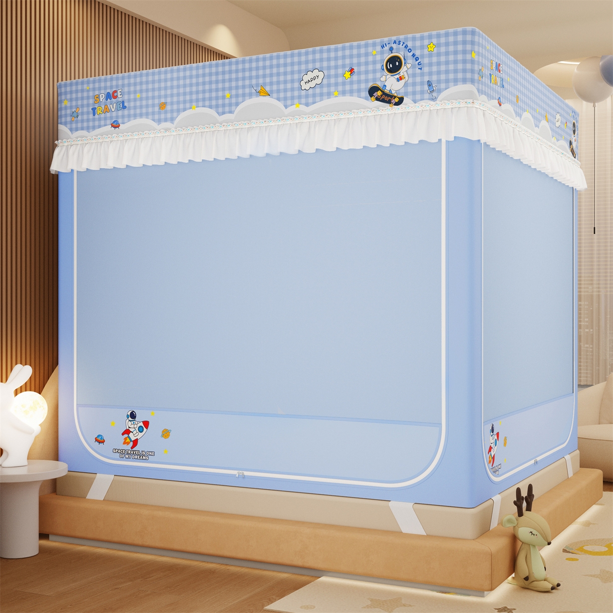 91家纺网 家纺一手货源 找家纺 艾晶美家纺有限公司 2025新款坐床家用卡通床帘遮光蚊帐 太空漫步