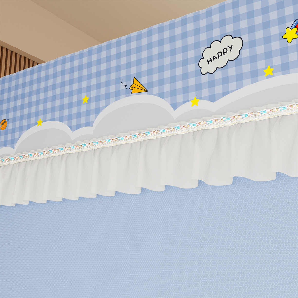 91家纺网 家纺一手货源 找家纺 艾晶美家纺有限公司 2025新款坐床家用卡通床帘遮光蚊帐 太空漫步